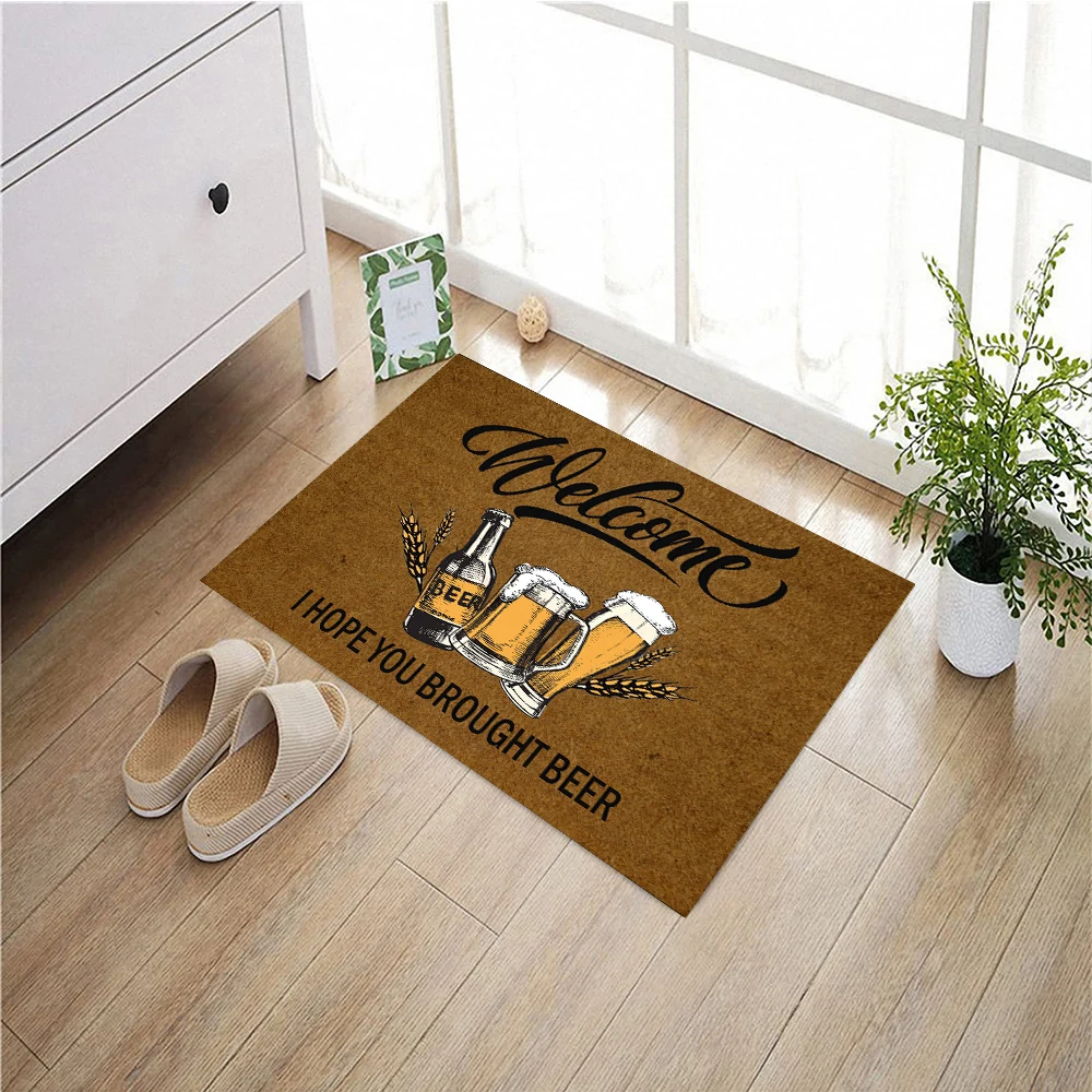 Anti-slip Rubber Door Mats, Welcome Hope you Brought Beer,Rubber Backing Floor Mat,Outside Indoor Carpet, Home Party Decorations