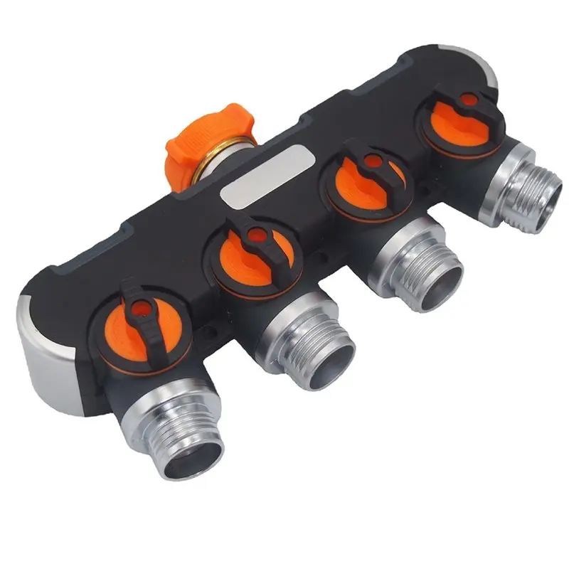 

【РАСПРОДАЖА!】Разветвитель для садового шланга на 4 выхода с металлическими выходными портами 3/4 дюйма и системой индивидуального управления клапанами