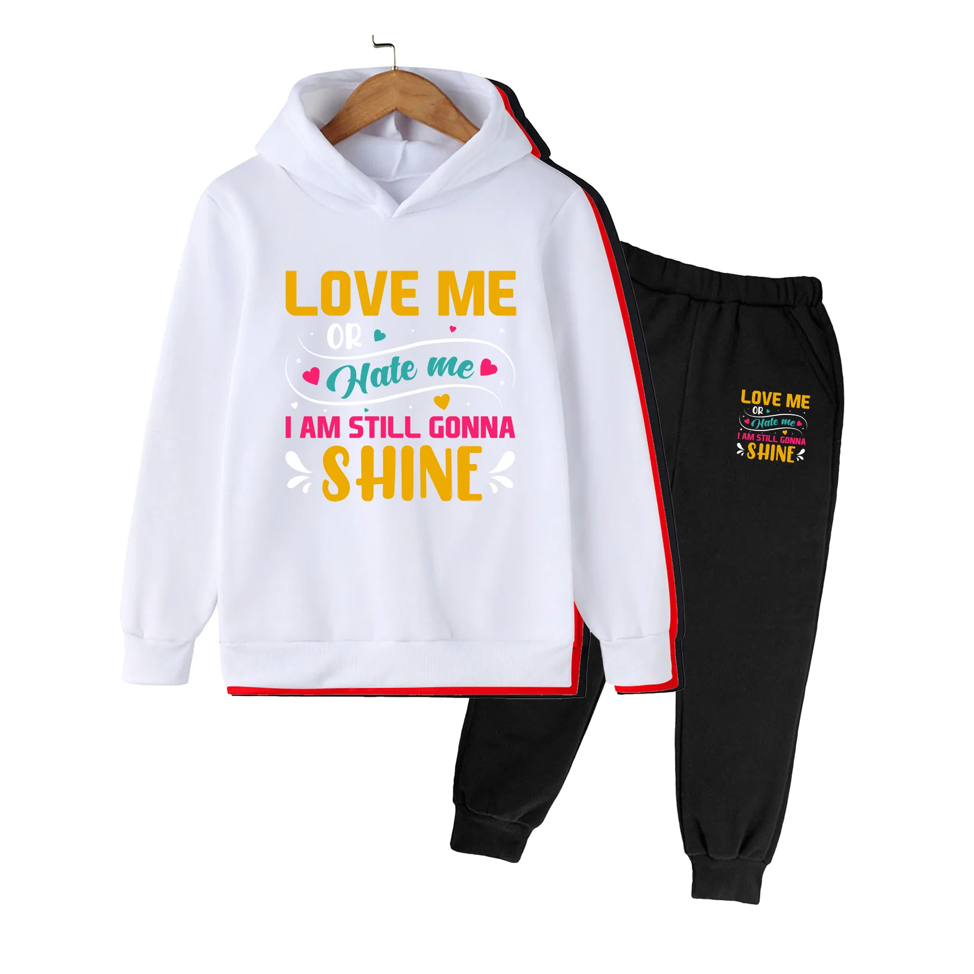 Kids Hoodie & Sweatpants Set, LOVE ME Print Casual Sportswear for Boys Girls Daily Wear