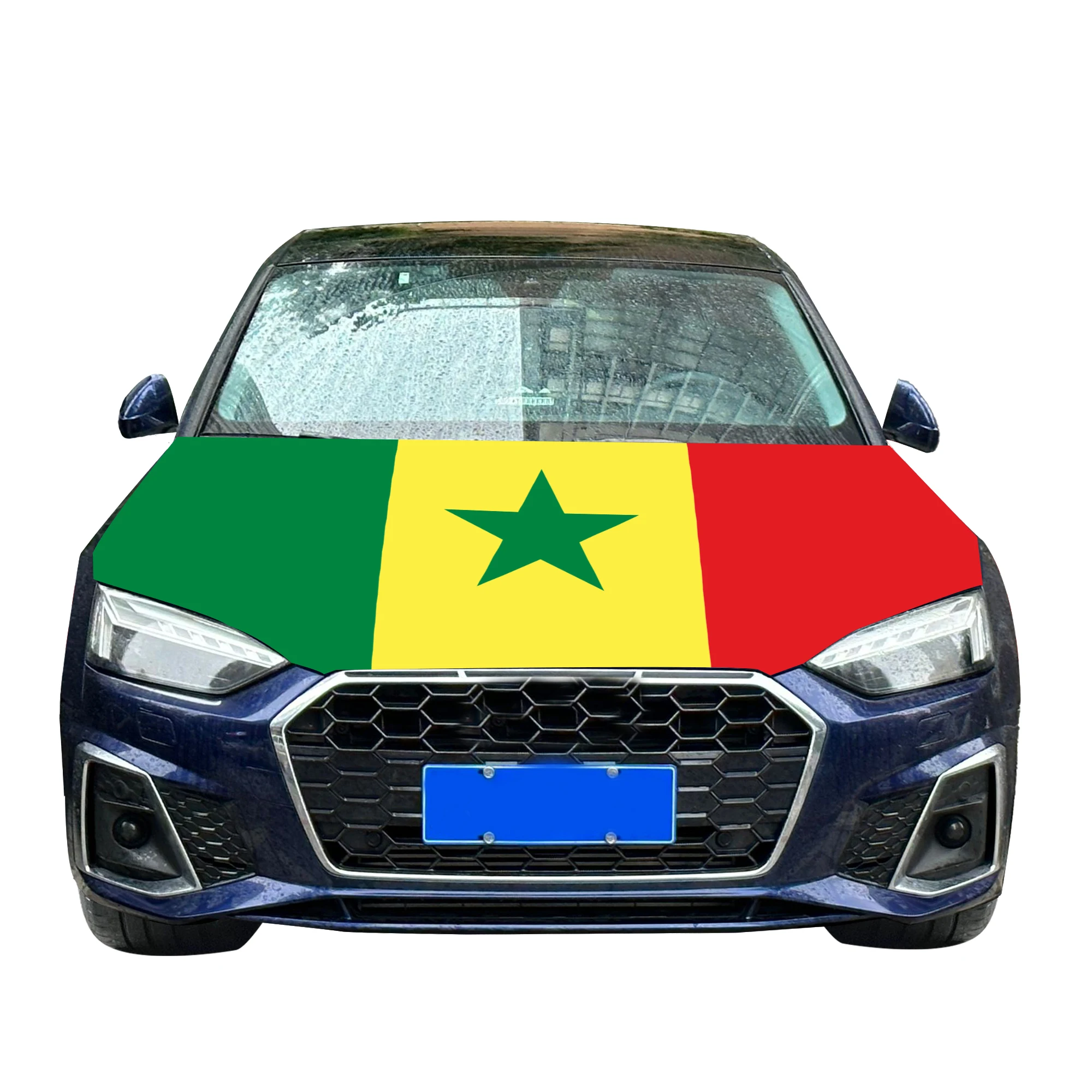 Senegal Car Hood Cover Flag  Universal Size Elastic Polyester 120x150cm for Car Decor