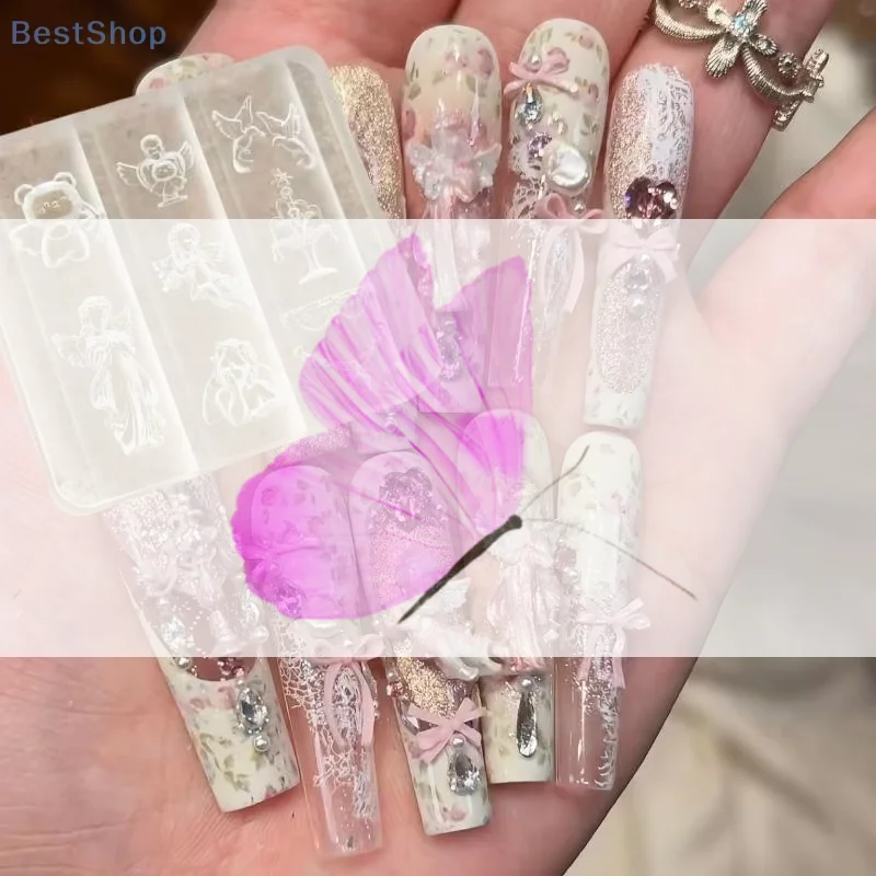 3D الباروك الملاك فراشة شجرة عيد الميلاد ثلج مسمار العفن DIY مسمار الفن زينة سيليكون نحت قالب مانيكير #1