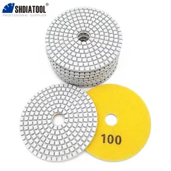 SHDIATOOL 10Pcs Dia100mm Diamond Wet Polishing Pads White Resin Bond Sanding Discs 4
