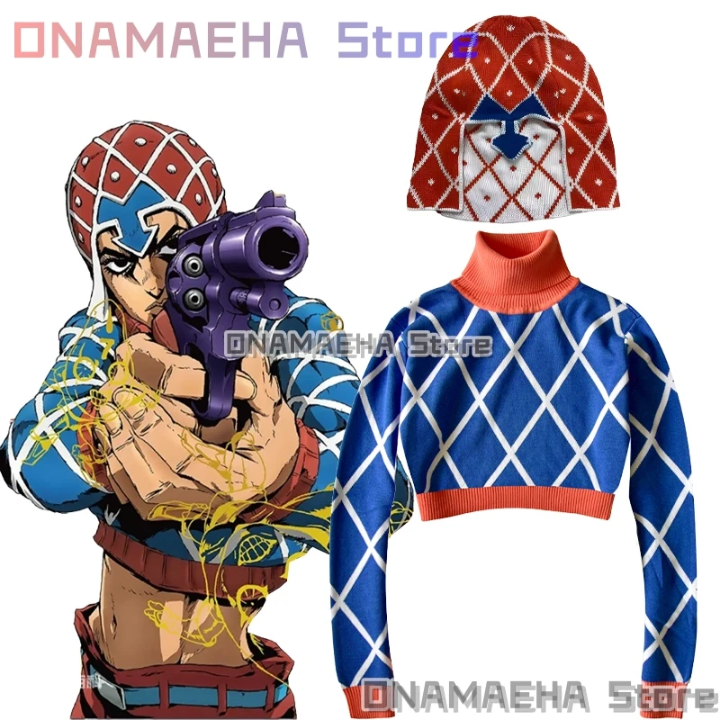 Bizarre Adventure Guido Mista Sweater Cosplay Costume Golden Wind Role-play Clothe Sweater Hat Set Halloween Party Unisex Outfit