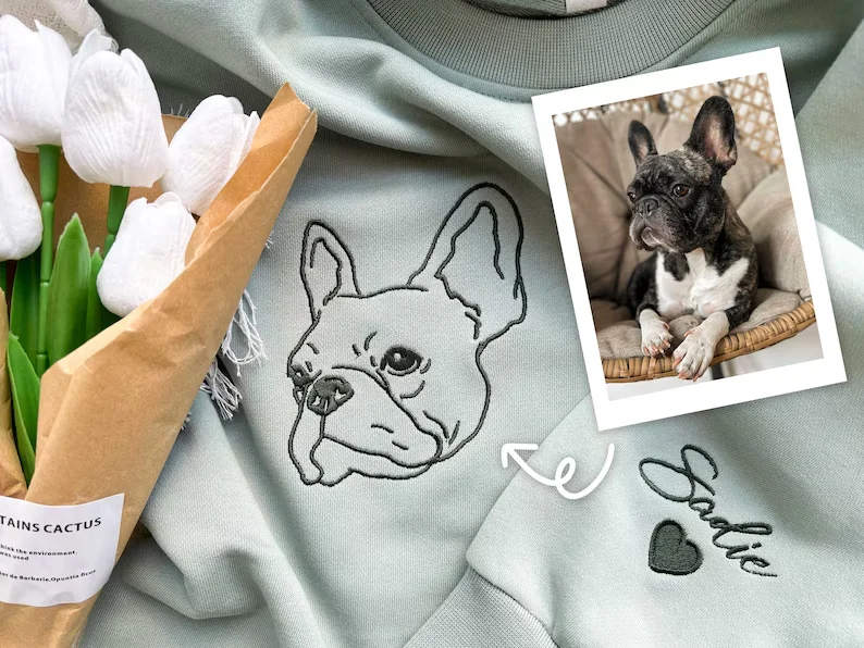 

Custom Embroidered Pet Sweatshirts with Pet Photo and Name,Custom Embroidered Dog Hoodie,Embroidered Pet Portrait,Gift for Dog