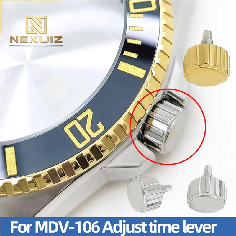 Width 6.4mm Stainless Steel Watch Crown For MDV-106 Marlin MDV106 Silver Gold Handle Accessory Head Push Button with Watch Stem