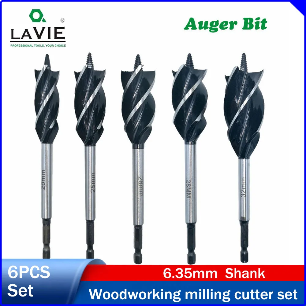 LAVIE 4Pcs/6Pcs Extended Wood Spade Drill Bits, 4 Flutes 4 Cutting Edges, Hex Shank Door Hole Reamer Drill Bits
