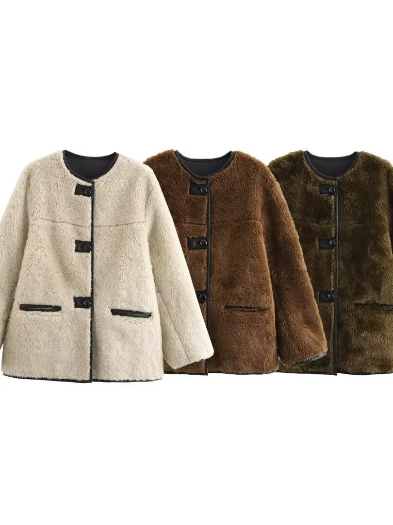 Faionable Tri-Color Leisure Sle Fur And Leather One-Piece Coat ZARZ Women's ort Outerwear Artistic Sle Regular Thin