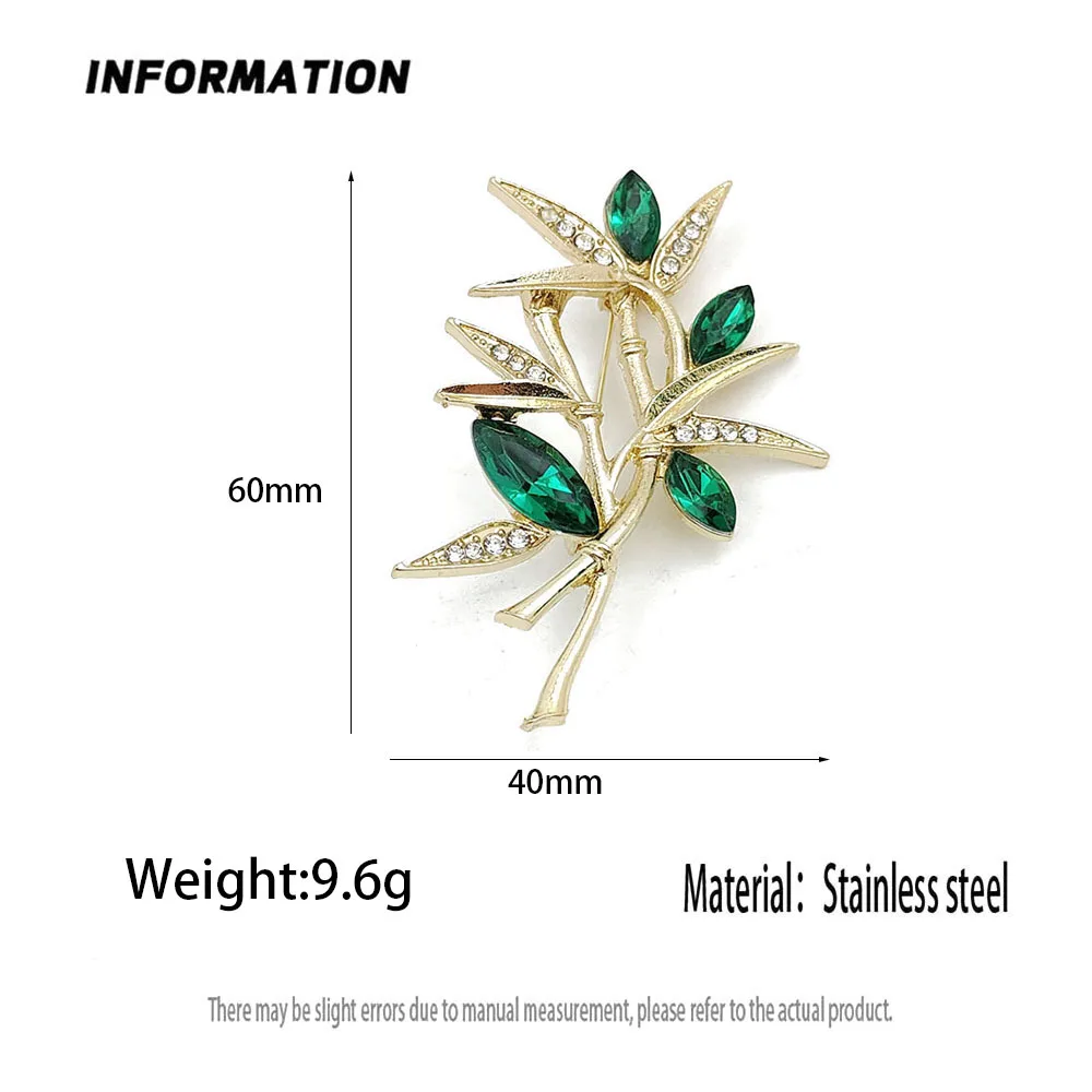 Fashionable bamboo leaf gemstone brooch, anti-exposure pin for women, metal button to fix clothes, wedding party gift