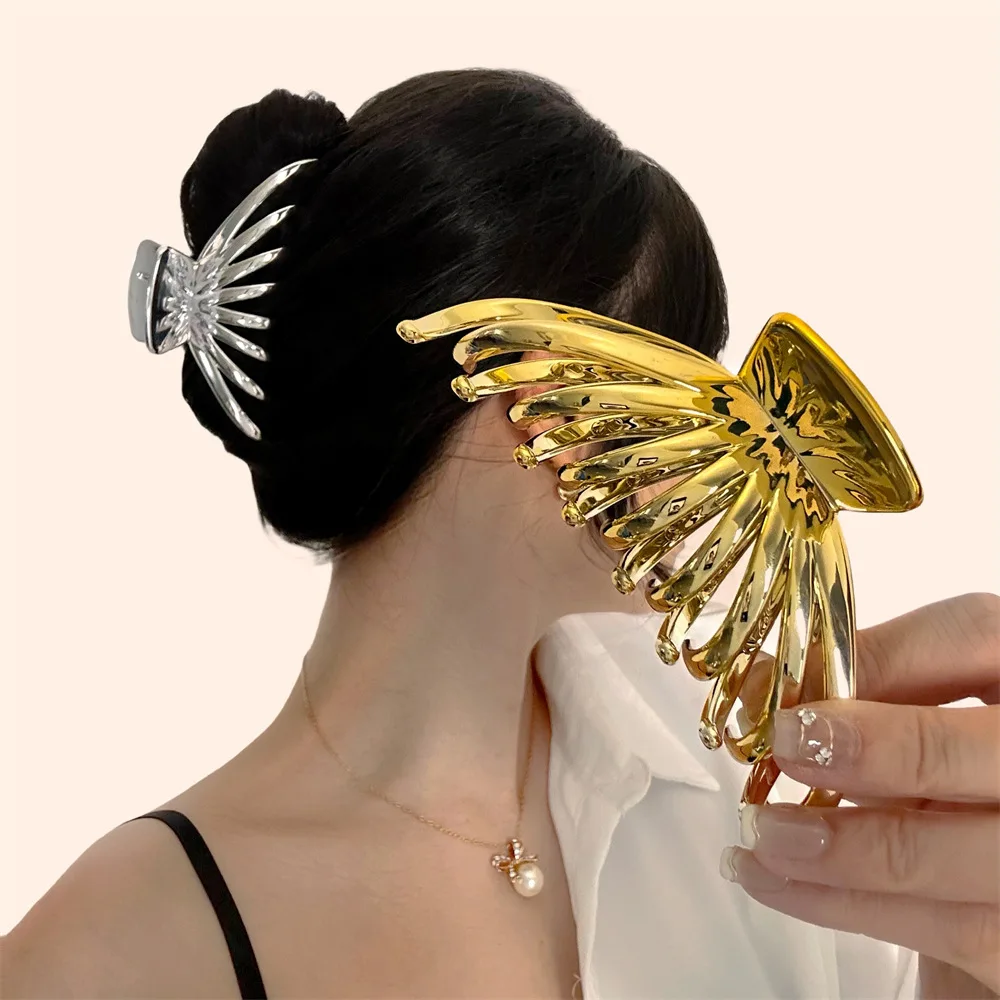 YHJ New Simple Gold Geometric Hair Claw Large Octopus Flower Shape Hair Clip Grab Shark Clip for Women Headwear Hair Accessories