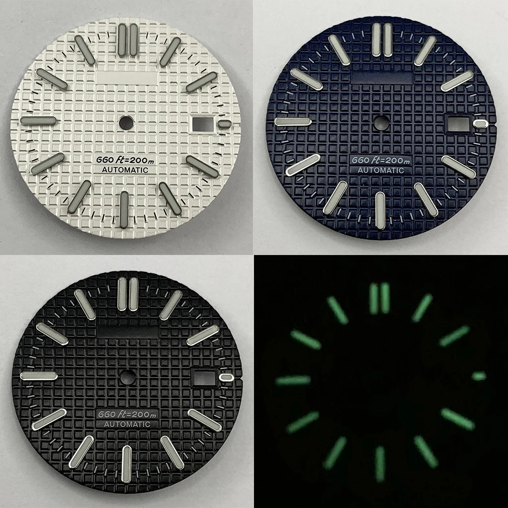 31.5mm NH35 Sterile Black Blue Silver Watch Dial Green Luminous For NH35 4R35 Movement Watch Faces Replacement Parts