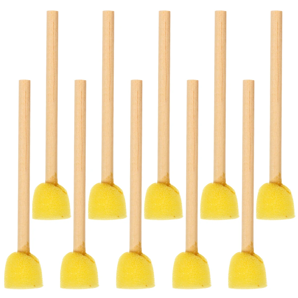 

10Pcs Foam Sponge Brush Wooden Handle Round Diy Coloring Broom Head Painting Foam Sponge Brushes Brushes Early Learning