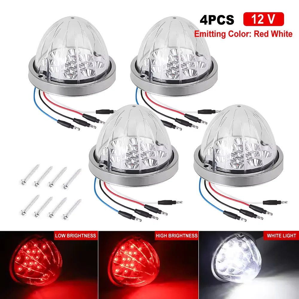 

4 шт. 17 светодиодов, красный, белый габаритный фонарь, индикатор тормоза, 12 В для тяжелых грузовиков, прицепов, бульдозеров, кран, грузовиков, фургонов