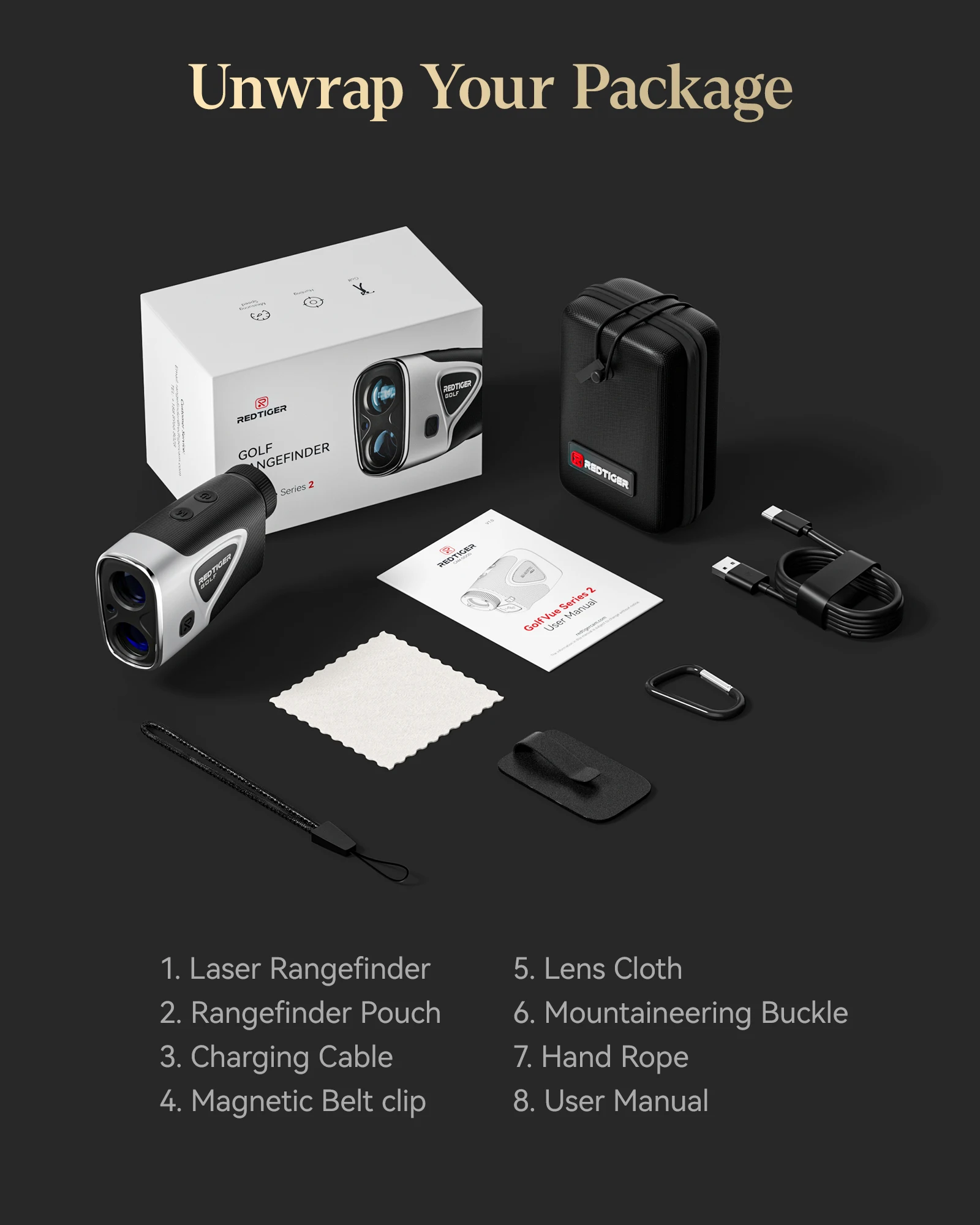 REDTIGER C016 Golf Rangefinder with Slope and Pin Lock Vibration Distance Meter with Rechargeable Battery Laser Range Finder