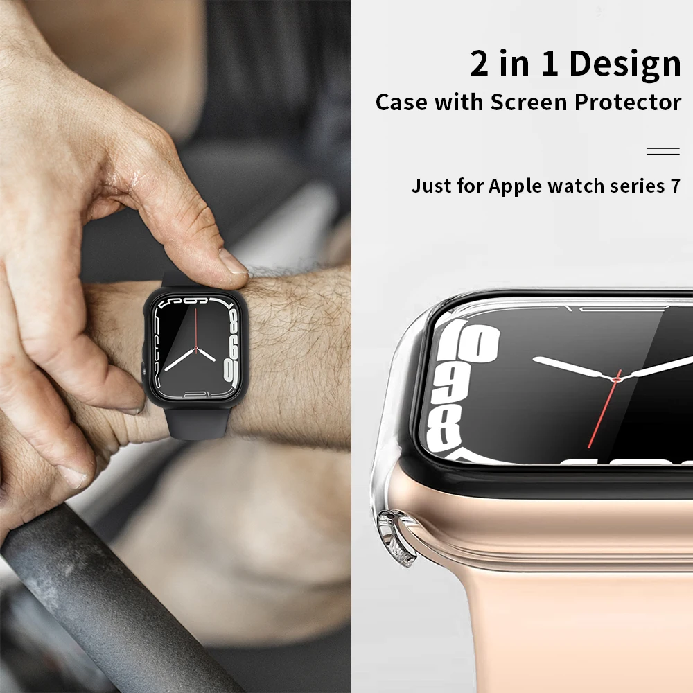 Glass+Case Protection Apple Watch Series 9/8/7 41mm 45mm Bumper for IWatch Se654321 40mm 44mm Protector Ultra/Ultra 2 49mm Cover image 4