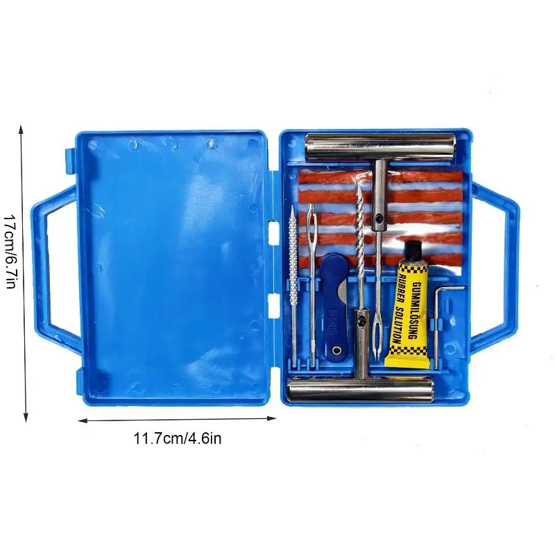 Car Tire Repair Kit Heavy Duty Emergency Puncture Repair Tool Set with Storage Box for Outdoor Road Trip