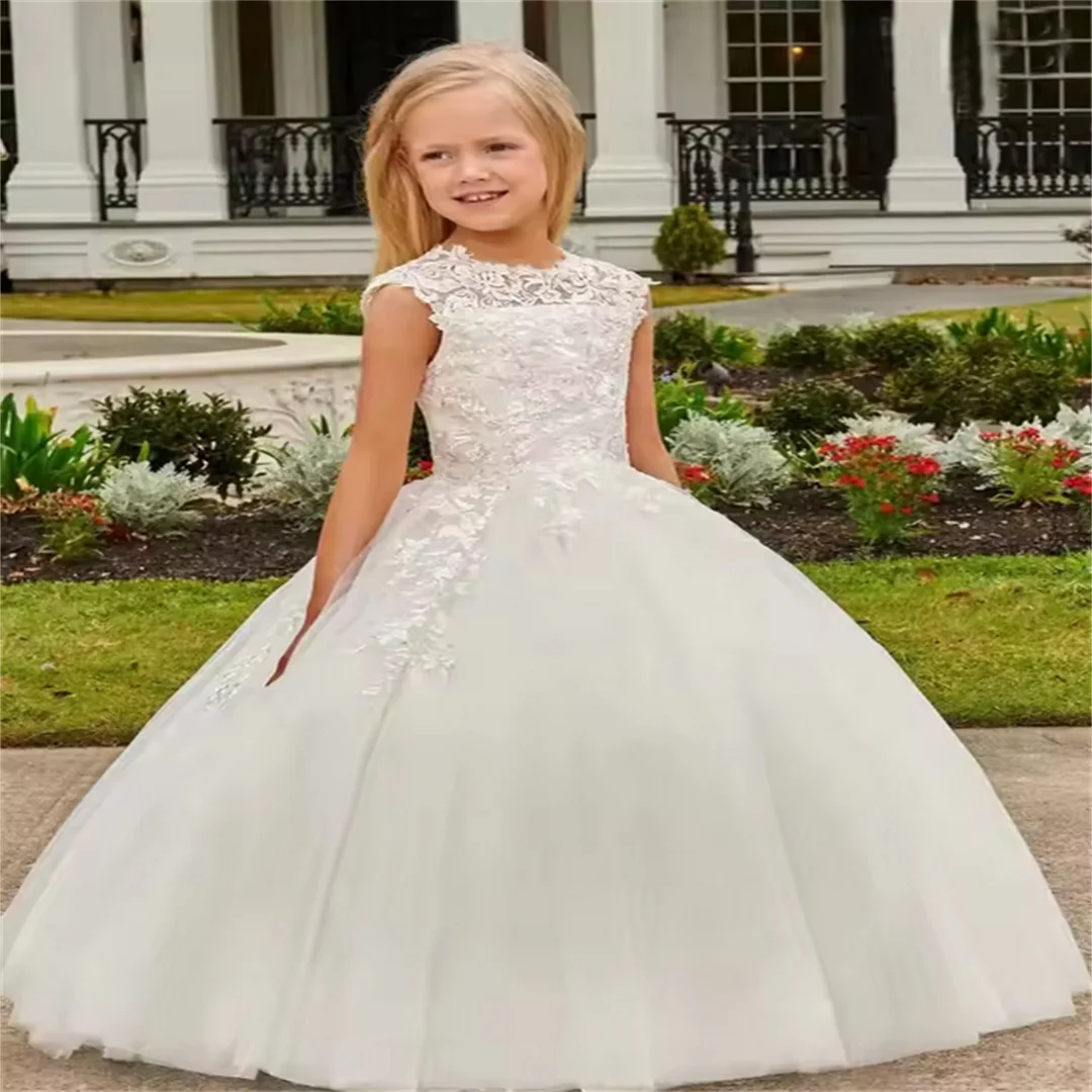 Vestidos de flores para niña, apliques de encaje para boda, vestido de baile de cumpleaños, vestidos para ocasiones a medida, vestido de primera comunión personalizado