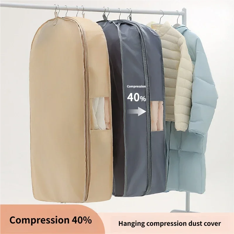 Hanging Compression Dust Cover for Down Jackets Space Saving Clothes Garment Bag Long Coat Storage Organizer with Zipper