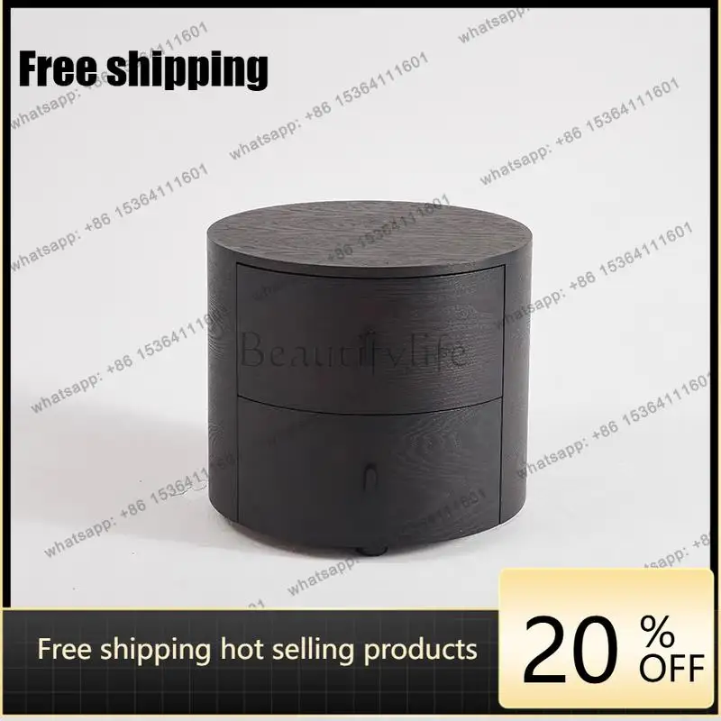 LS Italian minimalist style round bedside table designer solid wood paint master bedroom cabinet