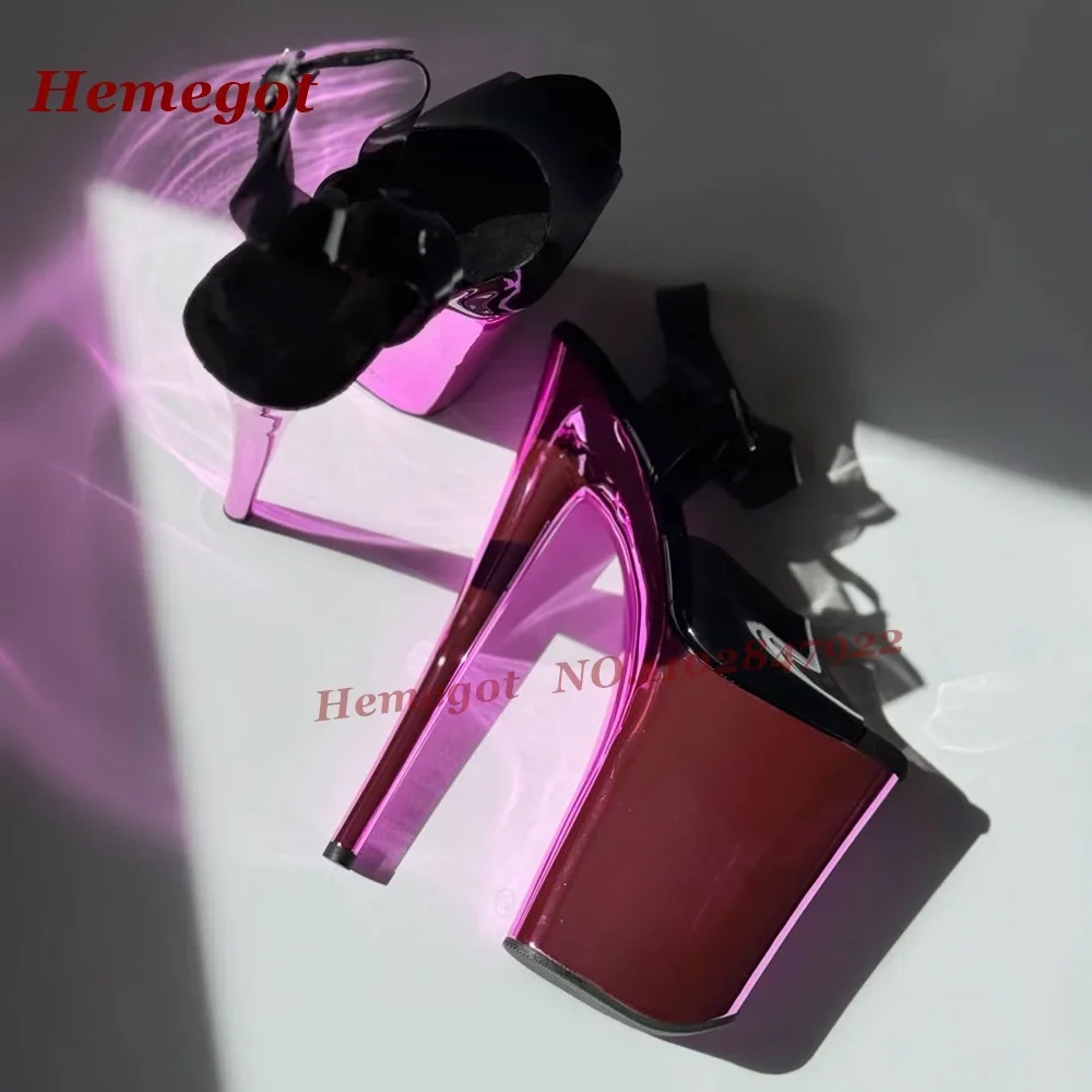 Clear Pvc Buckled Slingback Women's Sandals Metallic Hot Pink Extreme Platform Ankle Strap Sandals Stiletto Pole Dance Heels
