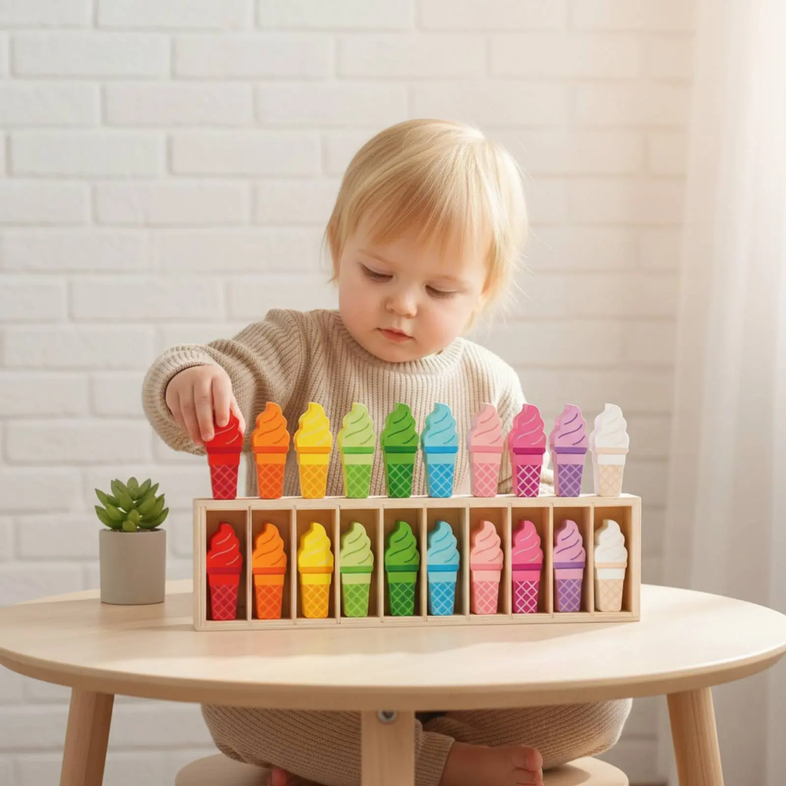 Juego de Memoria de Helados de Madera de Alta Calidad, Juguete Interactivo de Memoria de Colores para Preescolares