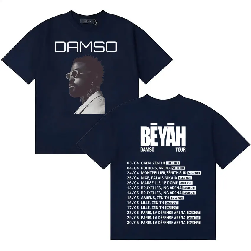 Singer Damso 2026 Tour Beyah Album Oversized Hip Hop Aesthetic Short Sleeve T Shirt Men Loose O-Neck Cotton Tshrit Unisex