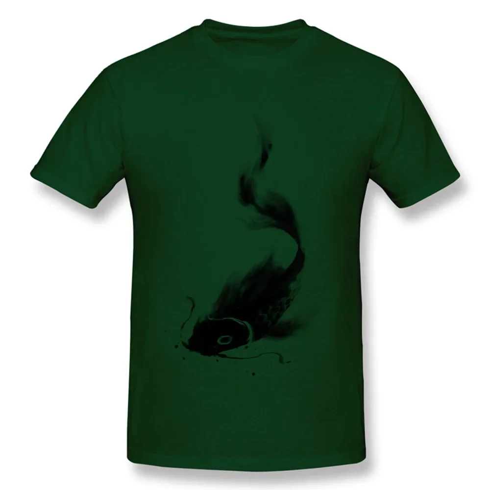 Koi Fishes Ink Drawing T Shirts Watercolor Arty Designers Bass Fish 3D Tshirts 100% Cotton Male Top T-shirts Goldfish White