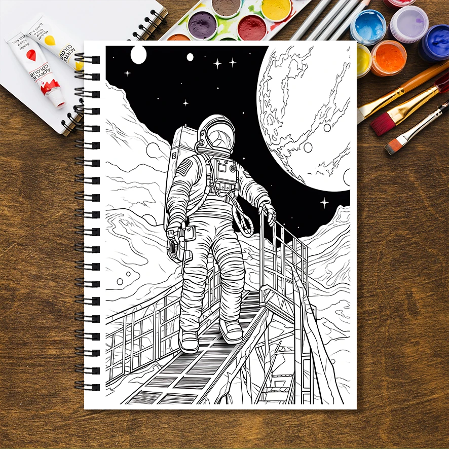 Astronauts and Planets Adult Coloring Book - 8.3x 11.2 Inch 32 Page Coloring Book - Helps Reduce Stress and Ease Emotions