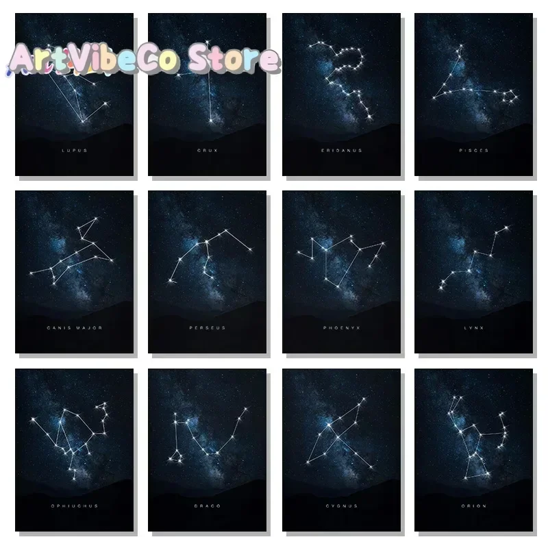 Sagittarius Orion Aquarius Gemini Taurus Pegasus Space Constellations Poster Canvas Painting Wall Art Picture for Room Decor