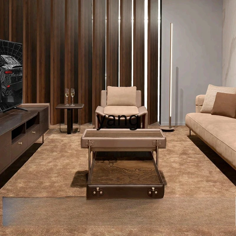 طاولة قهوة إيطالية بسيطة من LMM، غرفة معيشة بسيطة وحديثة، طاولة شاي مربعة من الجلد مصنوعة من الخشب الصلب #2