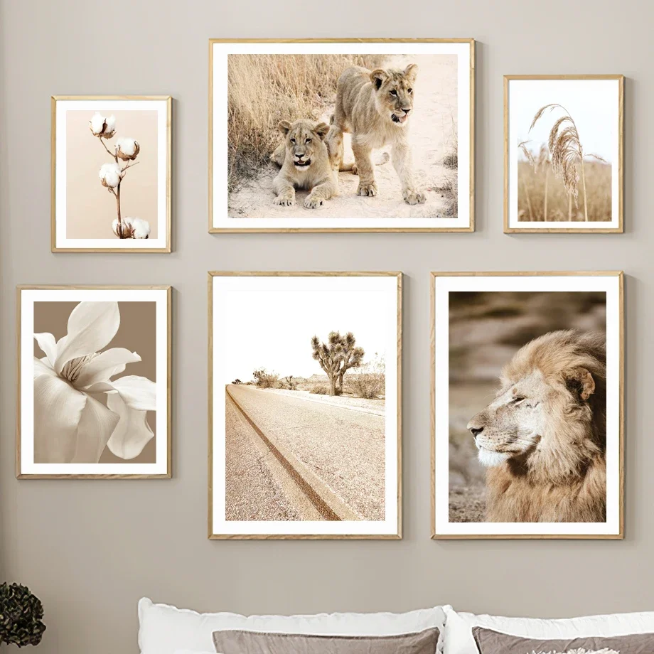 

Desert Tree Lion Lily Flowers Reed Cotton Wall Art Canvas Painting Nordic Posters And Prints Wall Pictures For Living Room Decor
