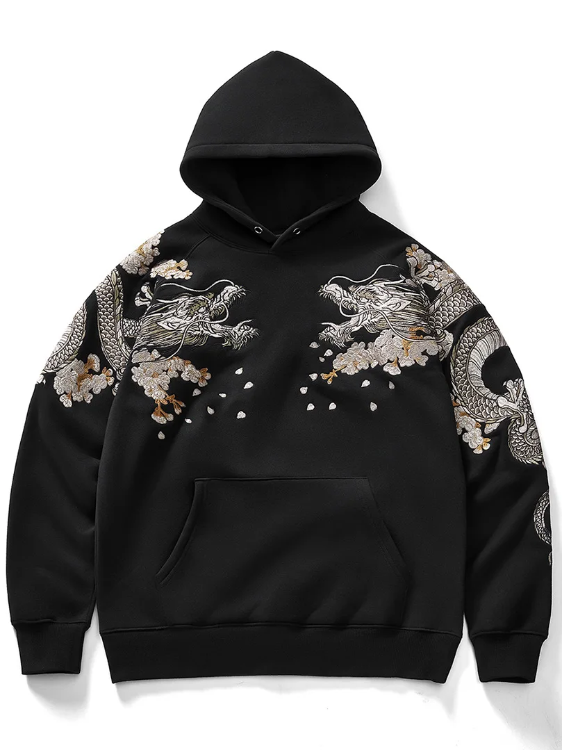 Unisex Sukajan Hoodie für Männer und Frauen, Drachen- und Phönixmuster, Stickerei, Baumwollpullover, lockerer, lässiger Street-Sweatshirt, TopsA1 – Detail 2