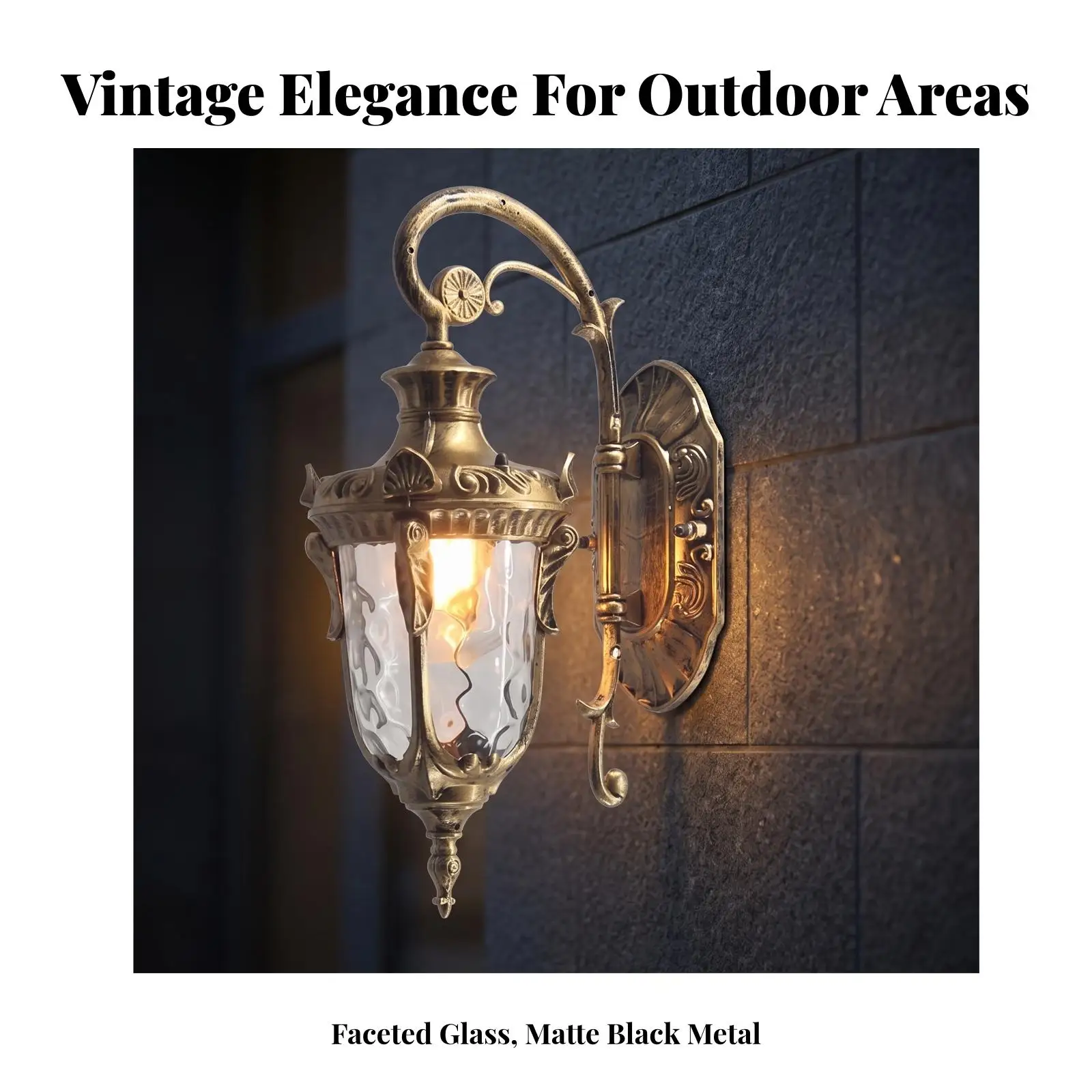 Weatherproof Outdoor Wall Lantern with Classic Ornate Design and Curved Metal Arm for Porch Entryway Villa Courtyard Lighting