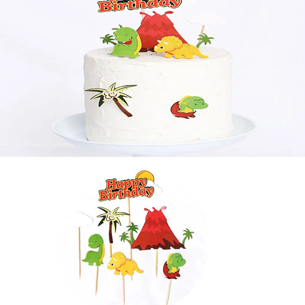 22Pcs Dinosaur Cake Toppers Food Safe Paper Birthday Cake Decor Cartoon Animal Theme Party Supplies for Kids Baby Shower Cupcake