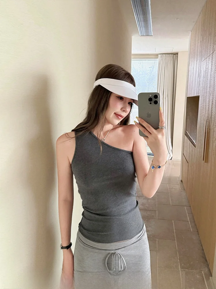 

Xzichic асимметричный жилет на одно плечо, женский летний новый топ с наклонным воротником, верхняя одежда, внутренняя одежда, модный жилет для поездок на работу...