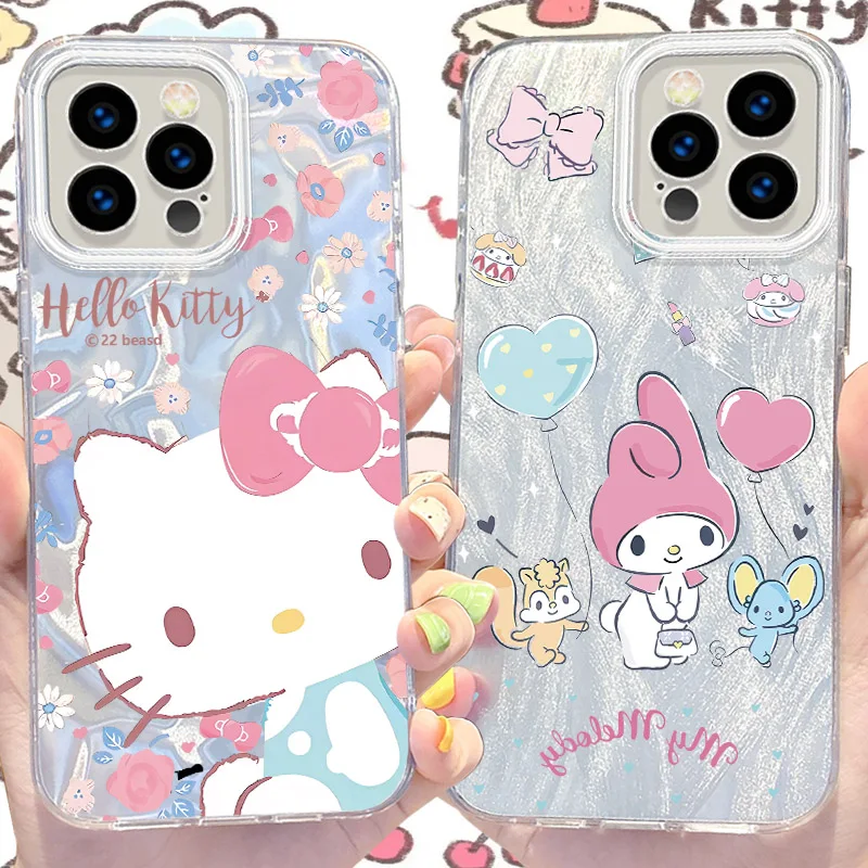 Sanrio Hello Kitty Melody Camlet Laser Phone Case for iPhone 16 15 14 13 12 11 Pro Max XR XS X 8 7 6S 6 Plus SE 2020 2022 Cover