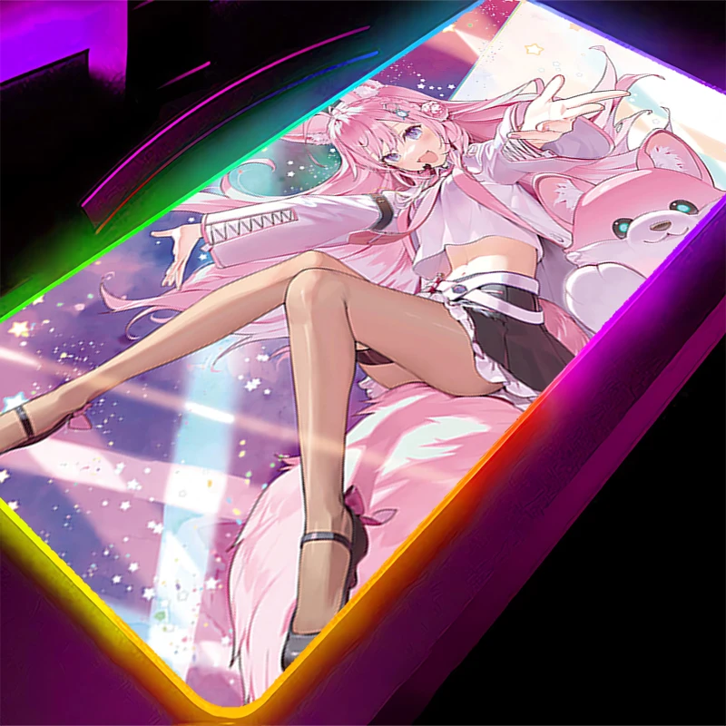 Tapis de souris LED RGB, antidérapant, pour clavier d'ordinateur portable, Anime, accessoires PC, tapis de souris en caoutchouc h-hololive Hakui Koyori, tapis de bureau