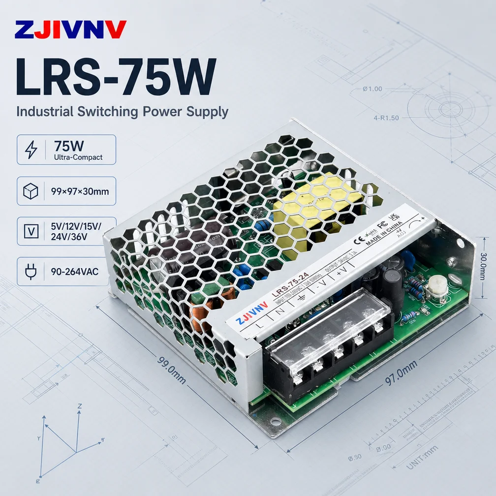 LRS-75W 75W Industrial Power Supply AC to DC 90-264V 12V 6A 24V 3.2A 36V Fanless Silent Enclosed Power Adapter for Automation