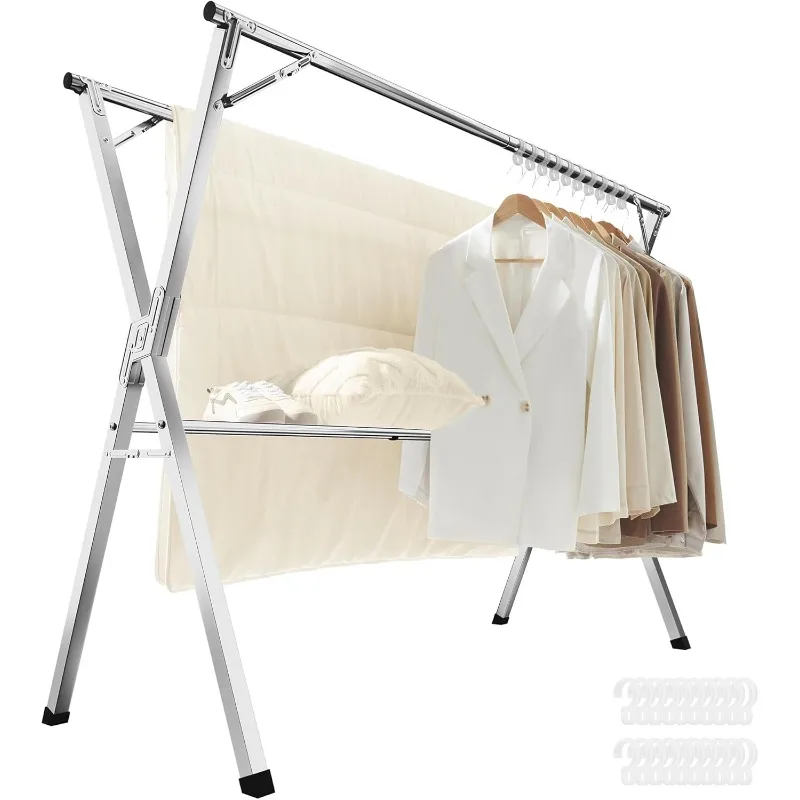 

Clothes Drying Rack, Heavy-Duty Laundry Drying Rack, 45.7-63.4 Inches Extendable, Foldable Freestanding Airer, Stainles