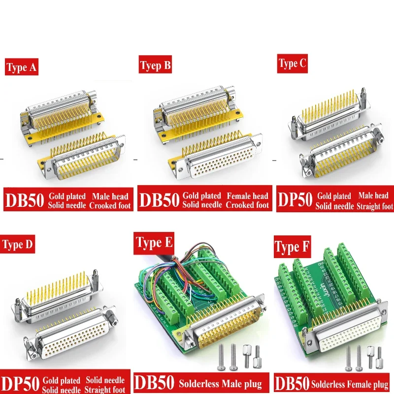 

Gold-plated DB50/DP50 elbow foot solder plate plug 50PIN solder plate head 90Degrees elbow connector 50Pin in line 180 degrees