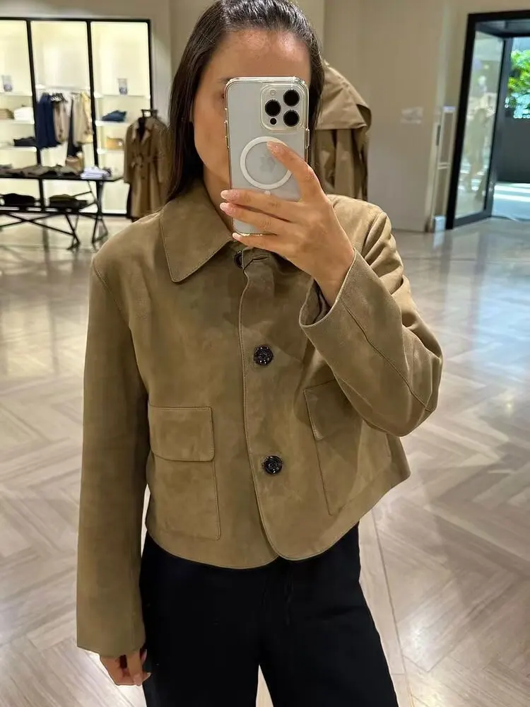 

Famle Fashion Solid Suede Coat Lapel Single Breasted Short Cardigan Jacket Woman Chic Streetwear Women's New In Coats