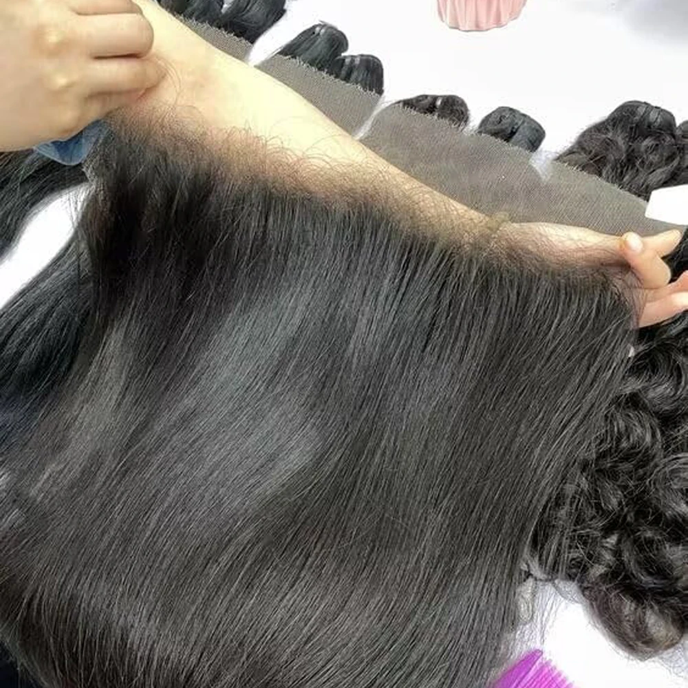 Cabello humano liso 13x6 Frontal de encaje Pre-arrancado 150% Densidad Extremo completo Color natural Cabello virgen brasileño 12-22 pulgadas