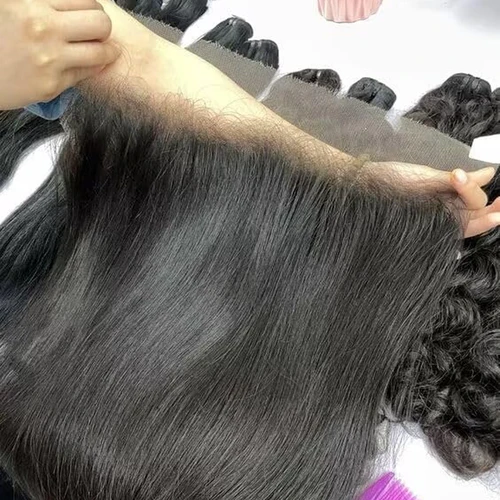 Imagen 2 del producto Cabello humano liso 13x6 Frontal de encaje Pre-arrancado 150% Densidad Extremo completo Color natural Cabello virgen brasileño 12-22 pulgadas