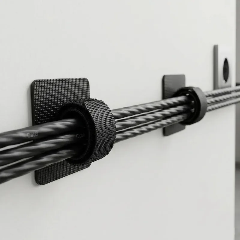 Self Adhesive Cable Management Set Nylon Velcro Ties Square Anchor Base Long Straps for Under Desk Wall Computer Cord Organizer view 4