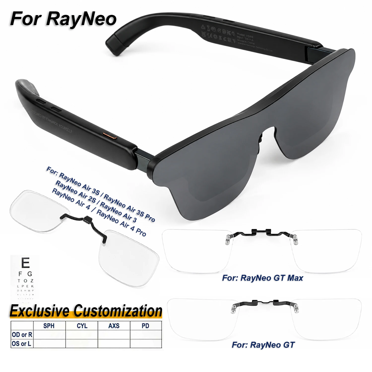 Für RayNeo GT/GT Max/Air 4/Air 4 Pro/Air3S Pro/Air3/3S/Air 2S XR Smart-Brillen: Maßgefertigte Linsen für Kurzsichtigkeit/Weitsichtigkeit/Astigmatismus – Detail 1