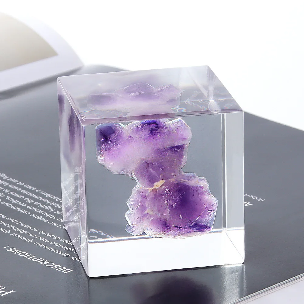 Pure handmade creative ore specimen resin crystal decoration crafts. Beautiful crystal ball birthday gift 5cm cube Amethyst