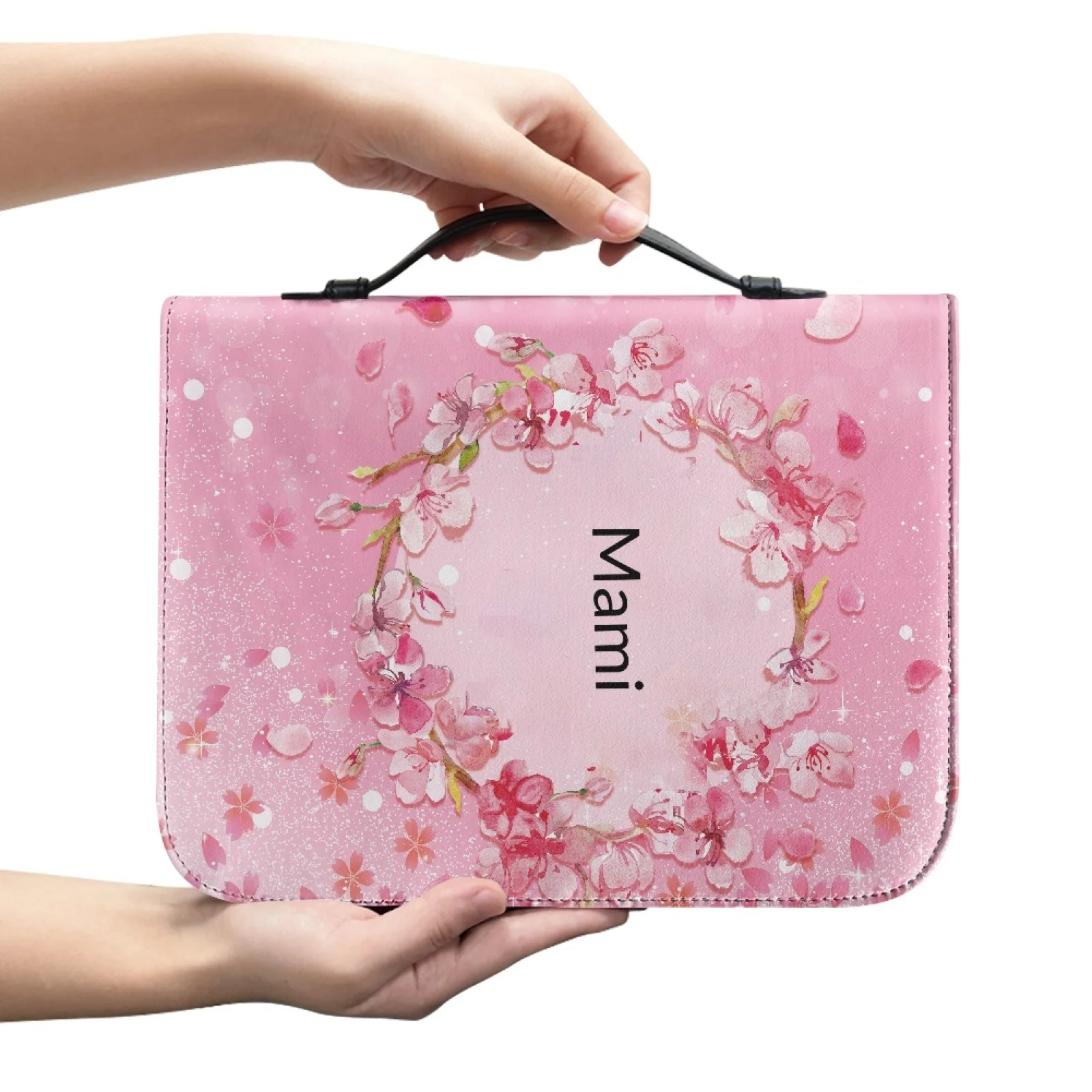 XIXIRIMIDO Pink Cherry Blossom New Trend Lightweight PU Leather Bible Carrying Case Bag for Unisex Church Christian Prayer Study