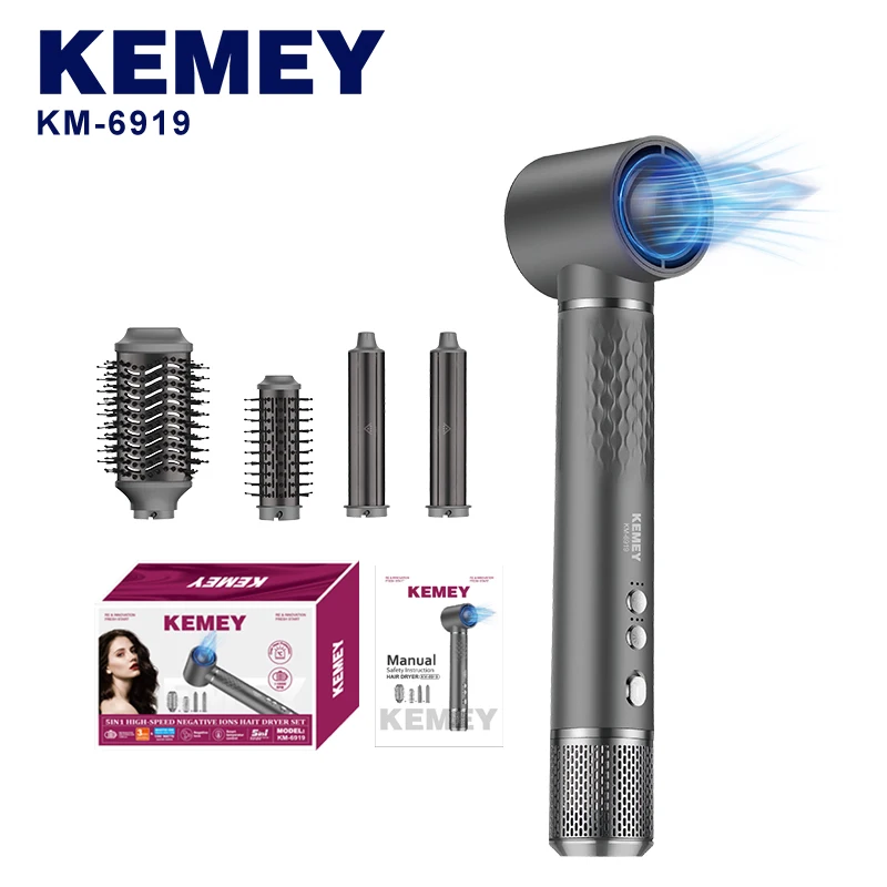

Max KM-6919 Super Power 1300w Muti Function 110000RPM Luxury Hair Dry Set with Air Comb Curler 5in1 Hair Dryer Kit 3Leverl