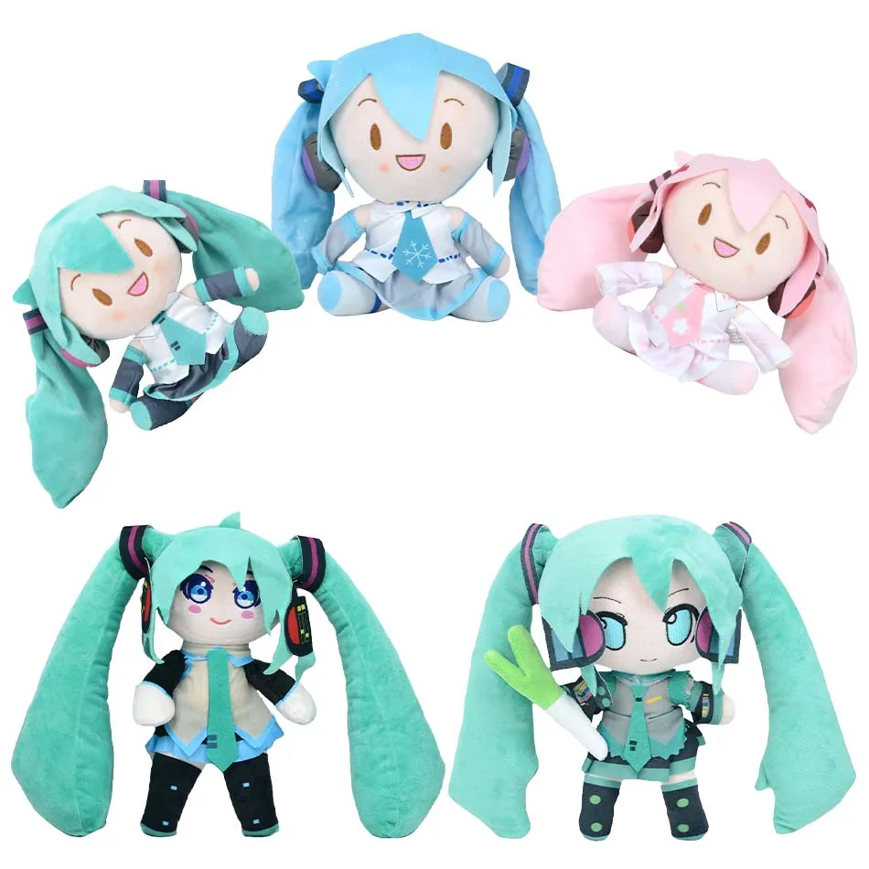 Dibujos animados 20cm Hatsune Miku muñeco de peluche juguete Anime sakura Miku nieve Miku personaje Kawaii postura sentada Fufu niños regalo de Navidad