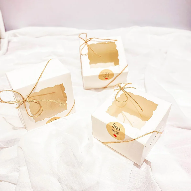 10/20Pcs Kraft Papier Offenes Fenster Geschenk Box Backen Kuchen Tasse Favor Süßigkeiten Verpackung Boxen Mit Aufkleber Seil hochzeit Party Dekoration – Detail 6