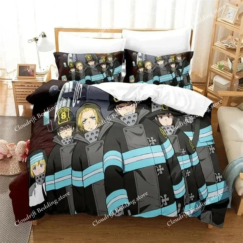 3D Printed Anime Fire Force Bedding Set,Kid Girls Boys Adult Single Twin Queen Size,Duvet Cover Pillowcase Bedding